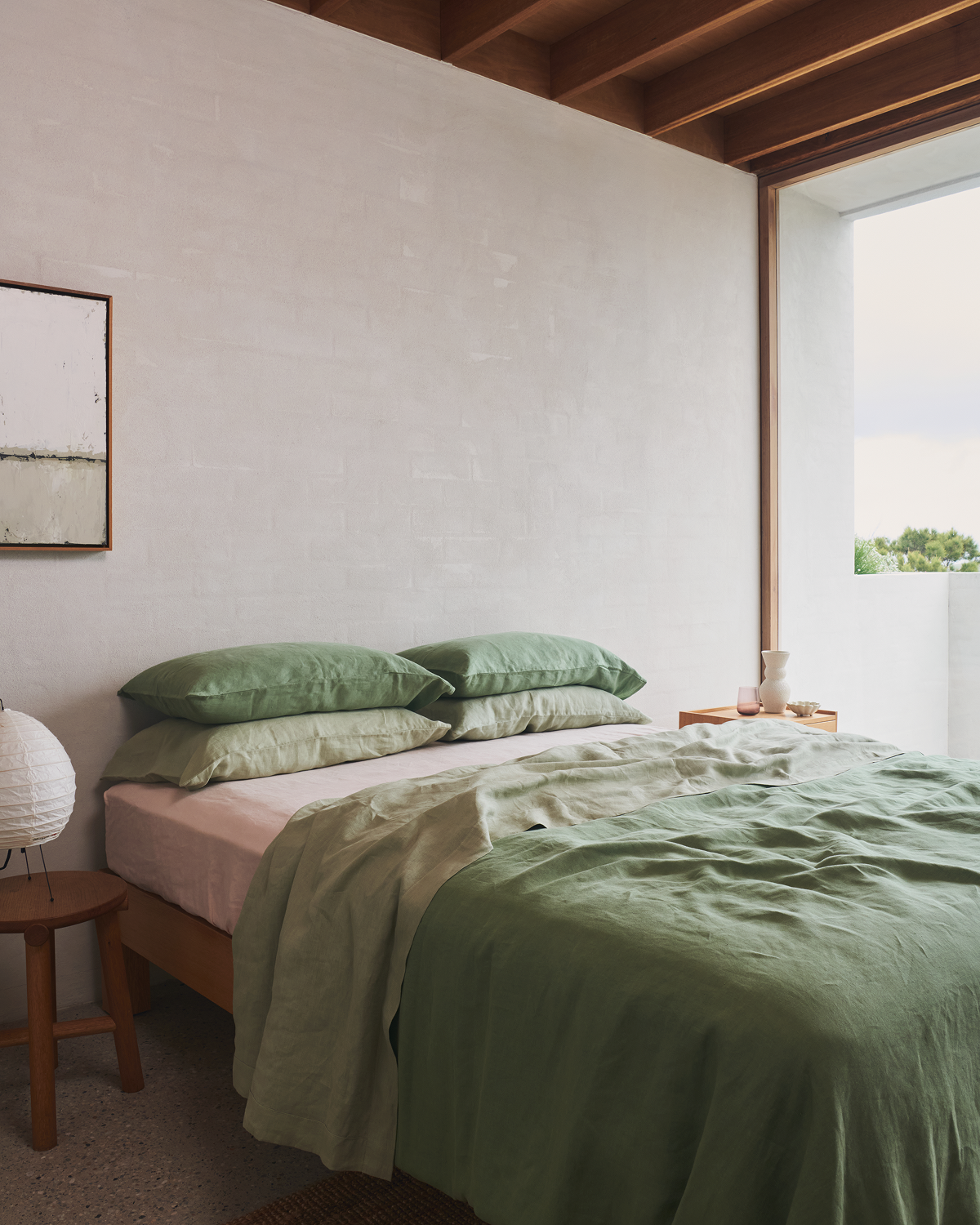 Drap plat en lin français 100 % couleur sauge