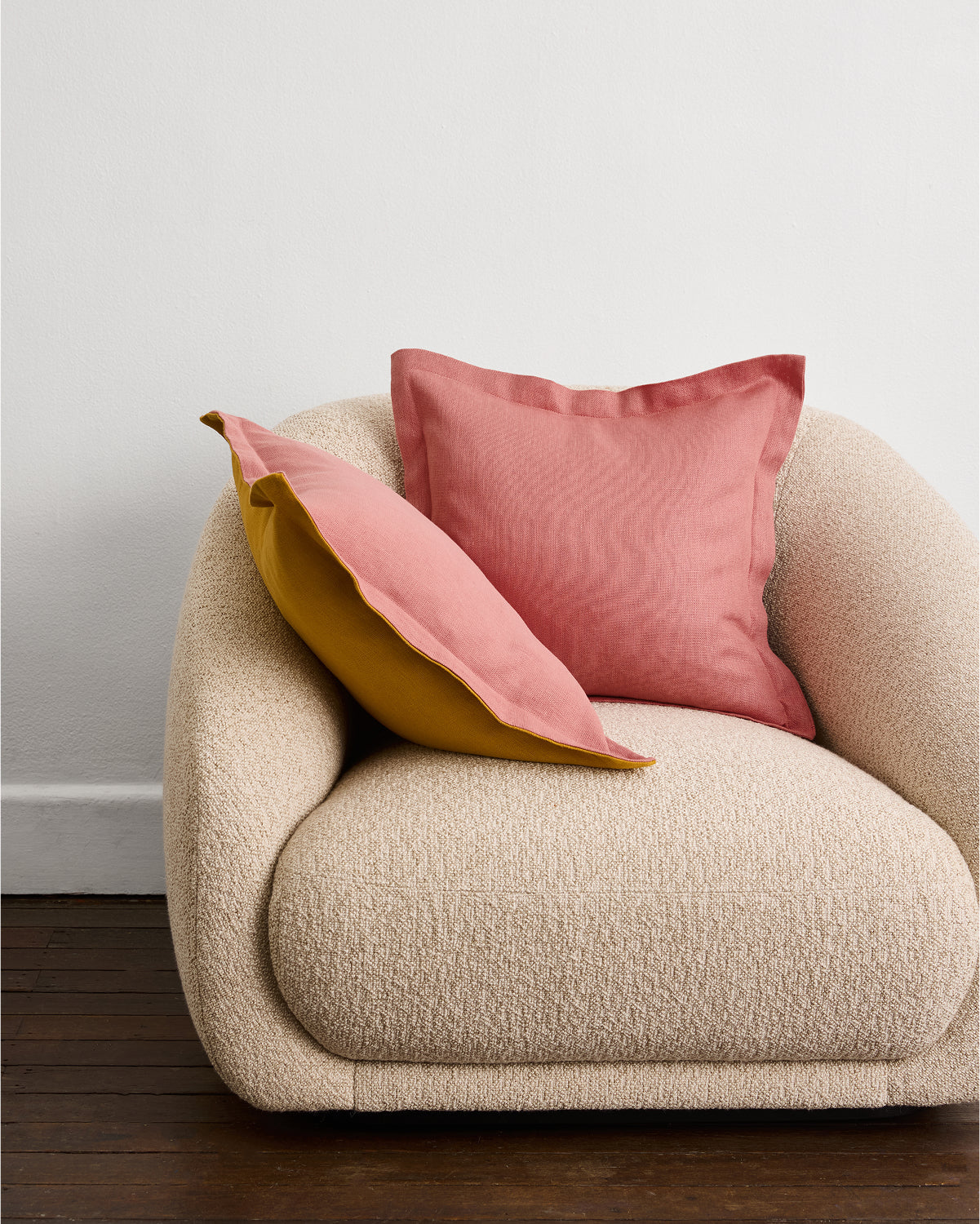 Housse de coussin 100 % lin français, argile rose et curcuma
