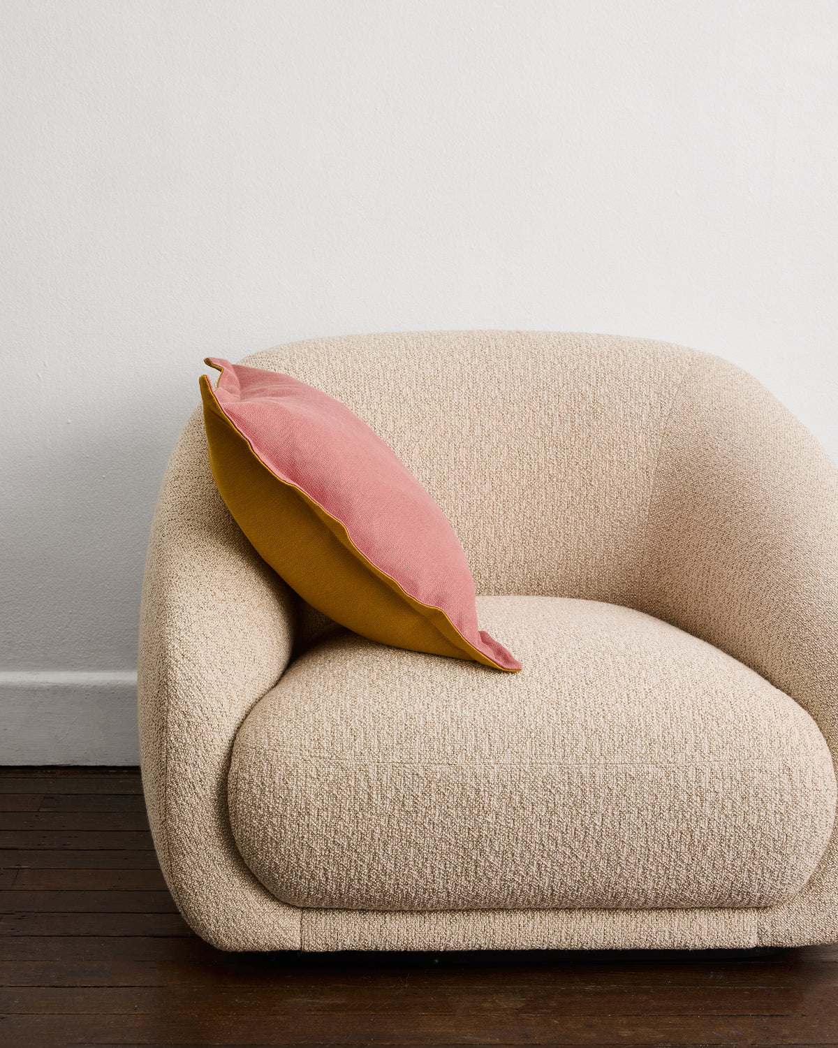 Housse de coussin 100 % lin français, argile rose et curcuma