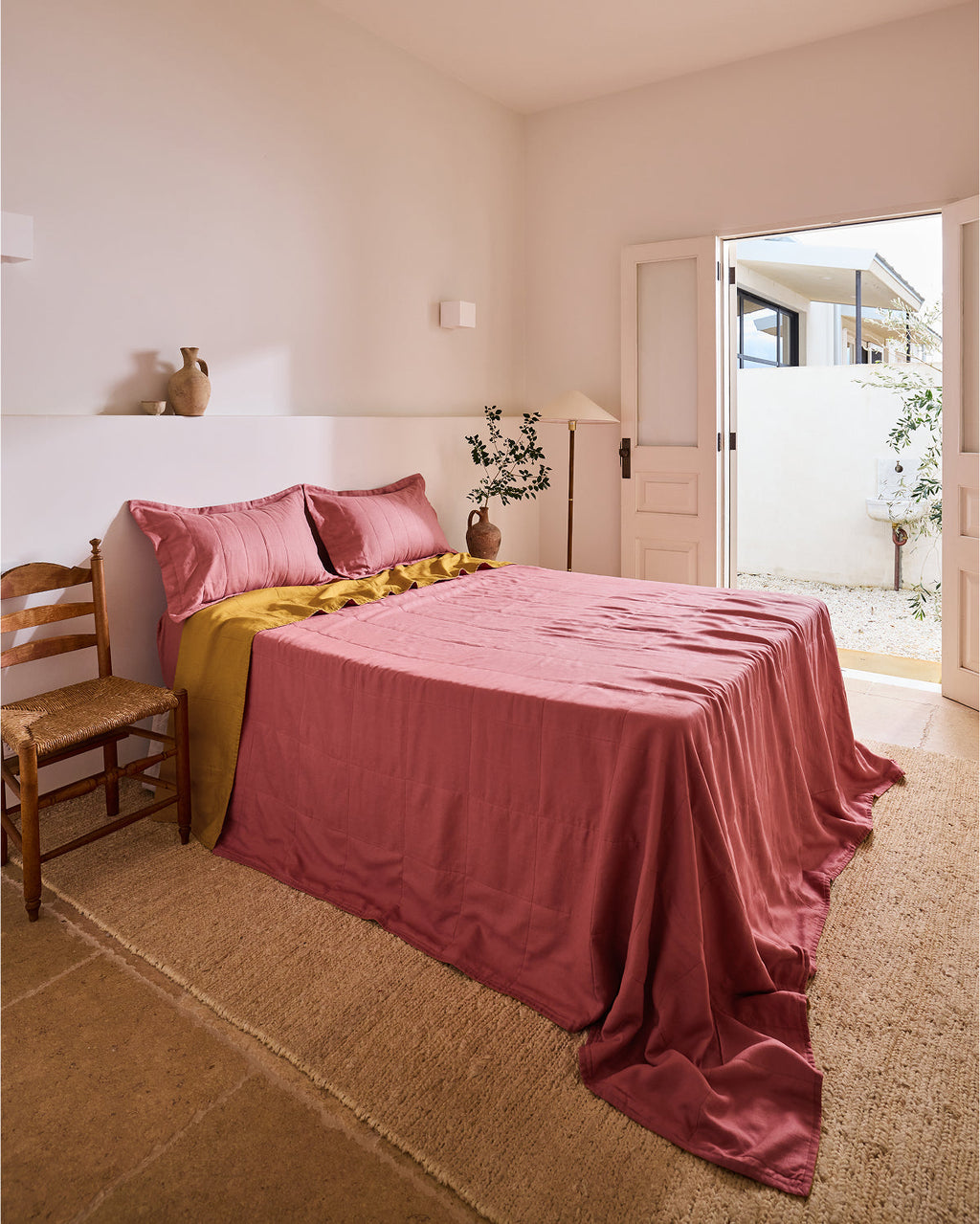 Taies d'oreiller matelassées couleur argile rose (lot de deux)