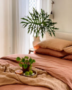 Ensemble de literie en lin 100 % français, coloris noisette et terracotta