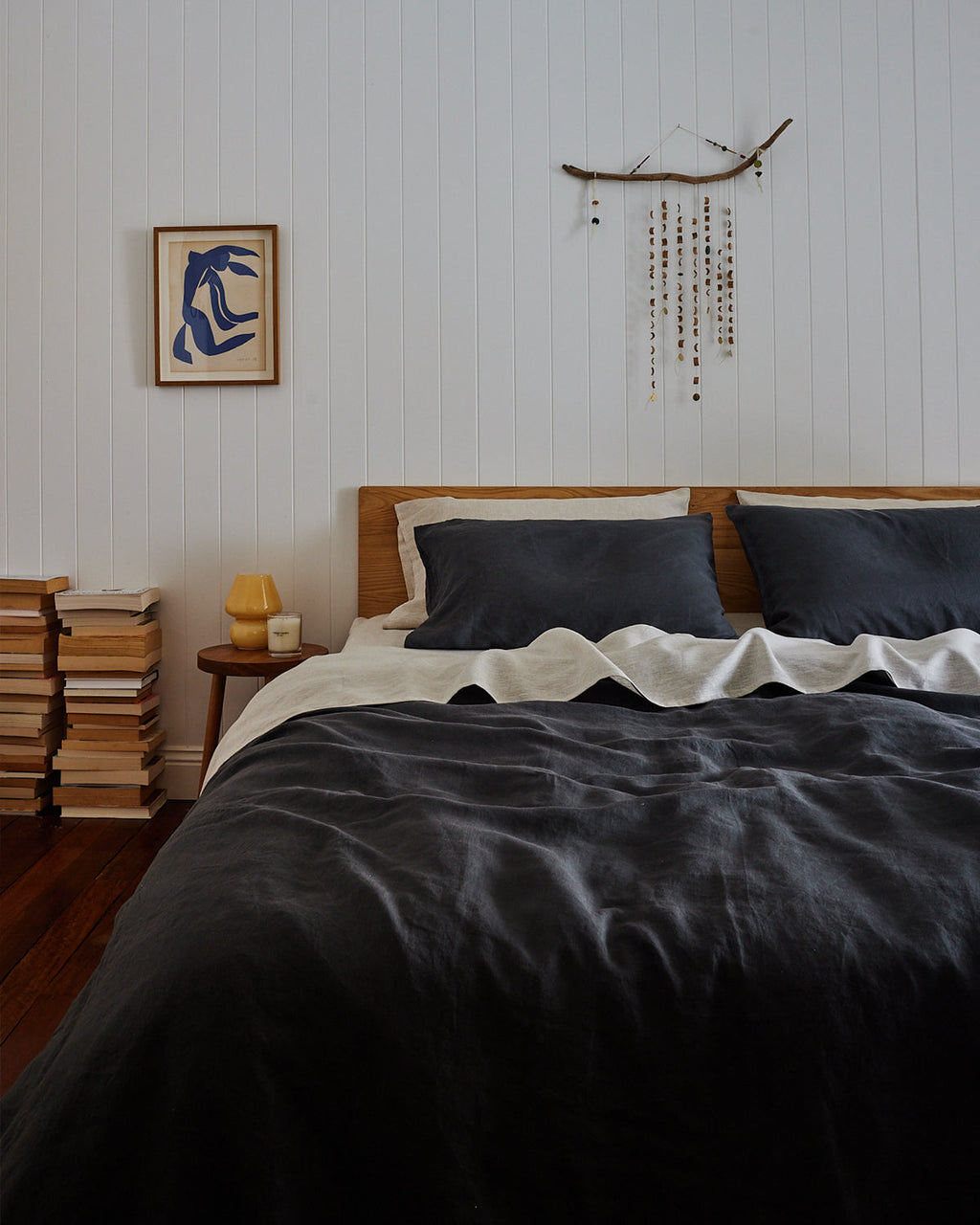 Ensemble de literie en lin 100 % français couleur anthracite