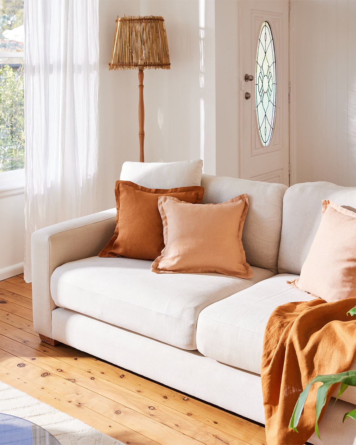 Housse de coussin 100 % lin français couleur rouille