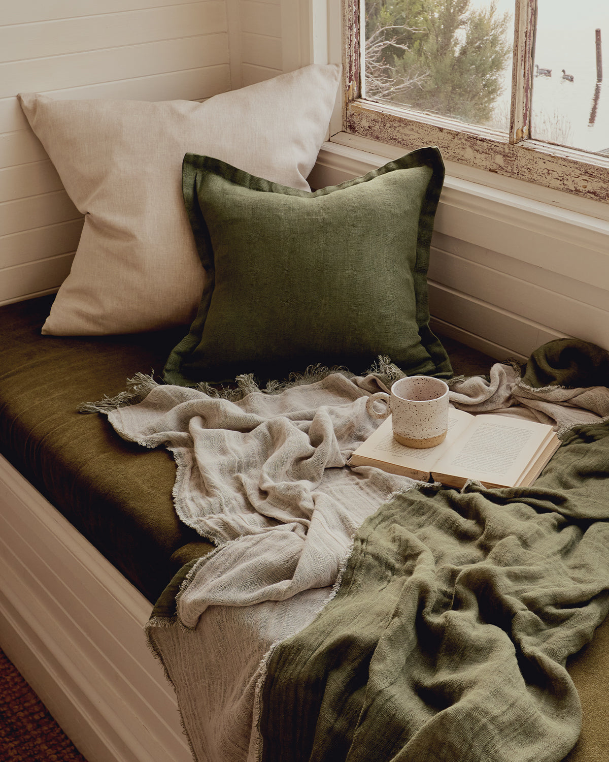 Housse de coussin Olive 100 % lin français