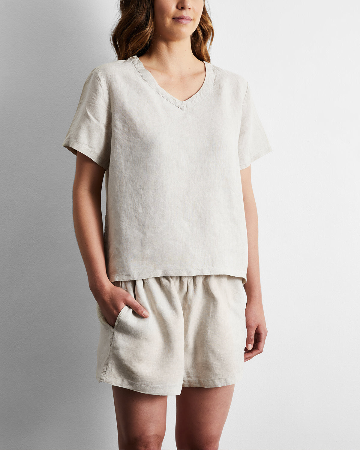 Short en lin 100 % lin français couleur avoine