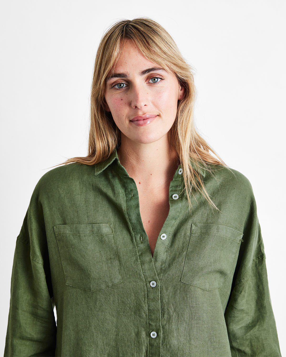 Chemise à manches longues Olive 100% lin français