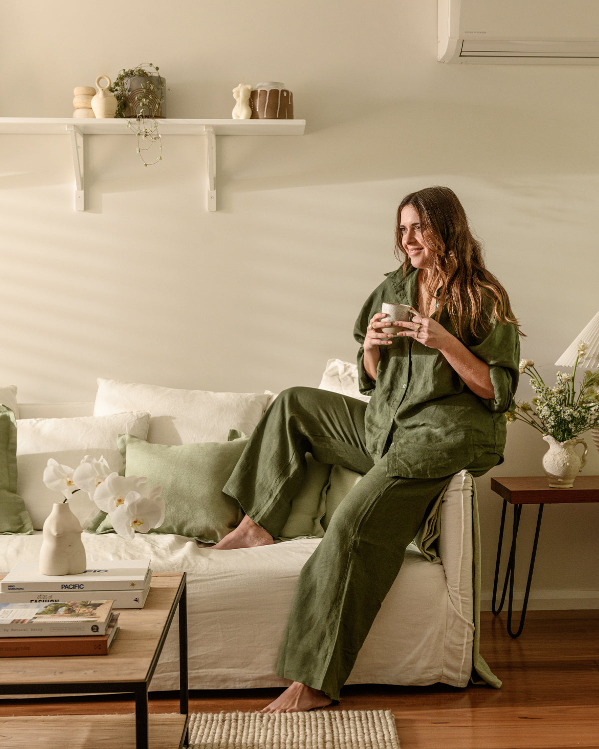 Chemise à manches longues Olive 100% lin français