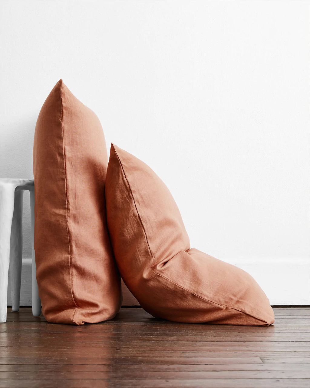 Ensemble de literie en lin 100 % français, coloris noisette et terracotta