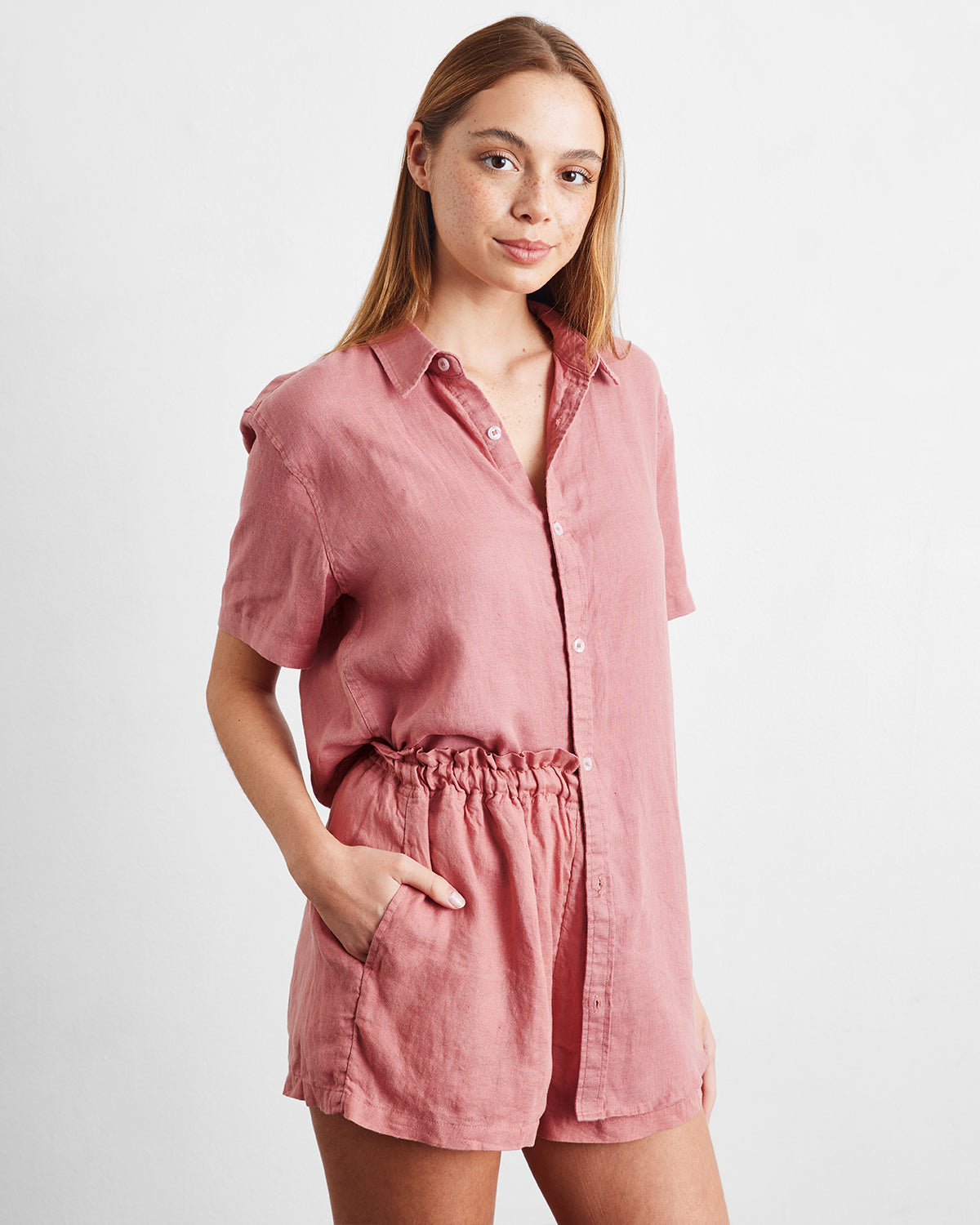 Chemise à manches courtes Pink Clay 100% lin français