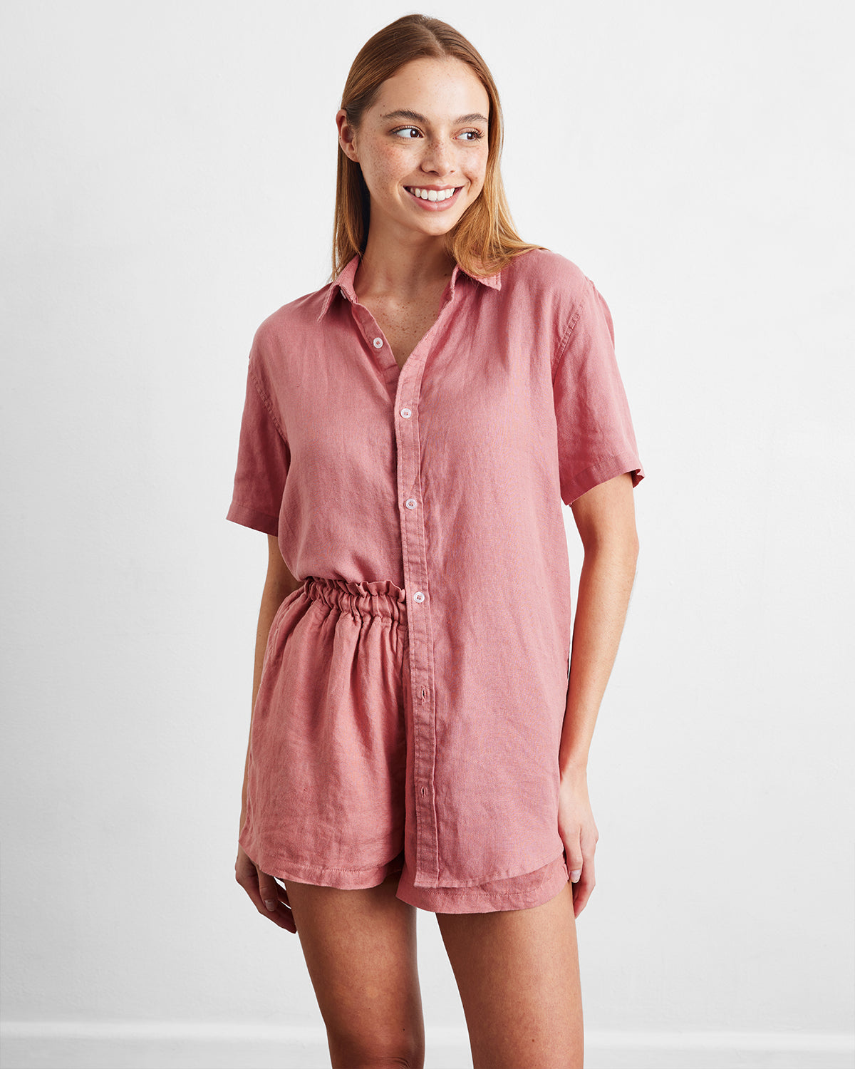 Chemise à manches courtes Pink Clay 100% lin français