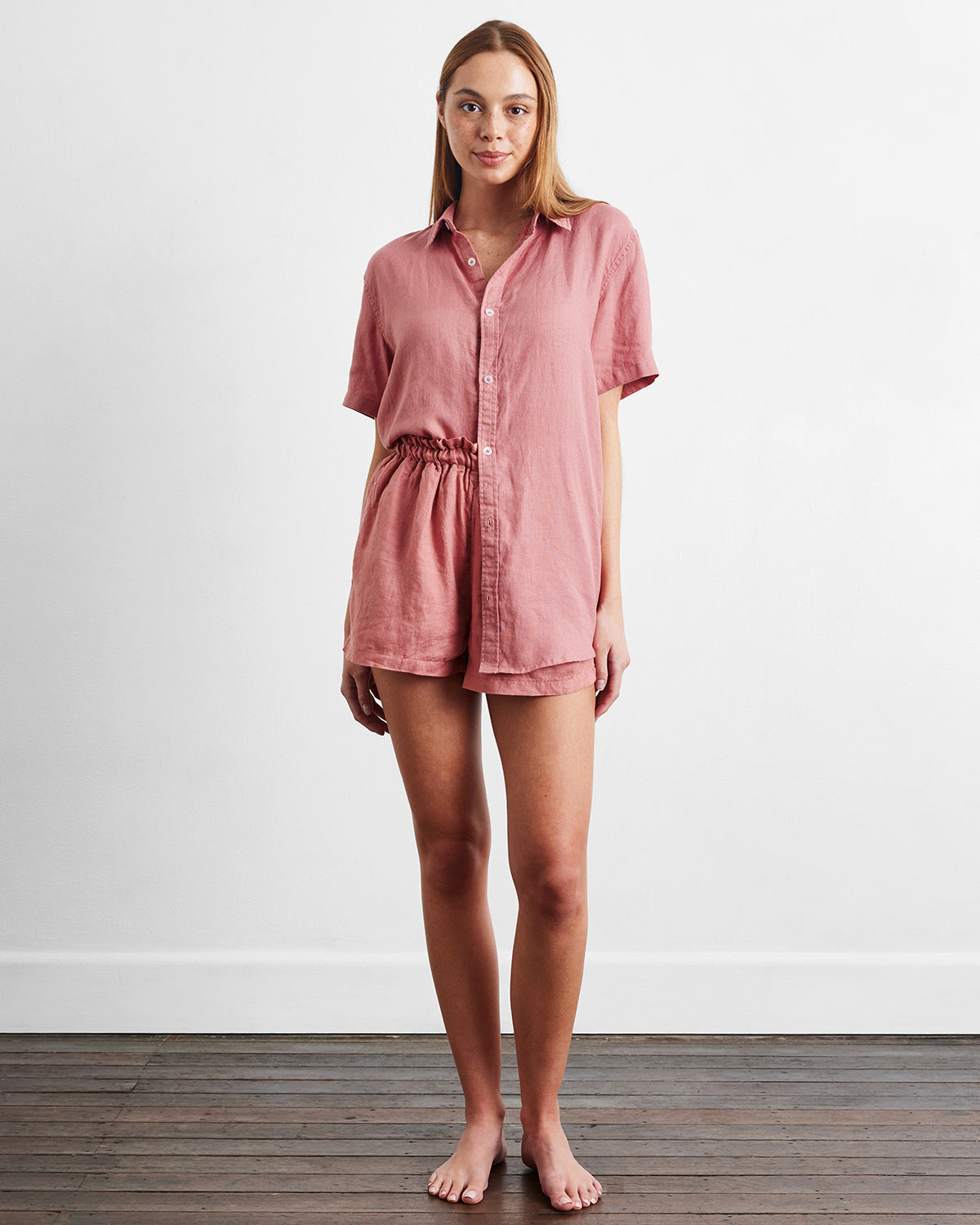 Chemise à manches courtes Pink Clay 100% lin français