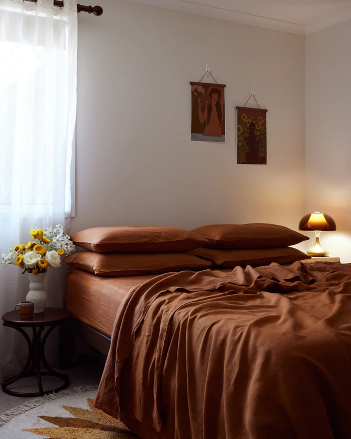 Drap-housse 100 % lin français couleur rouille