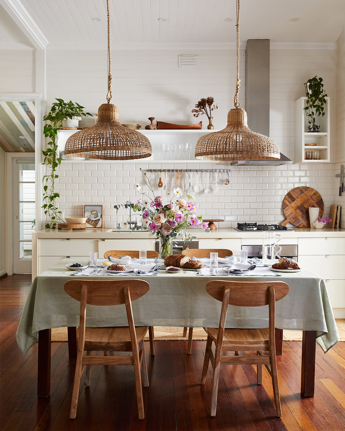 Serviettes de table festonnées 100% lin français White &amp; Mineral (lot de quatre)