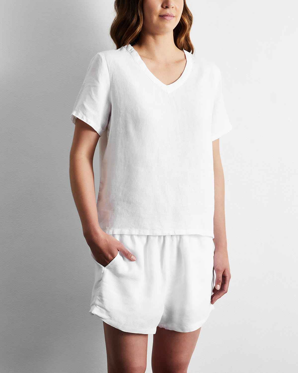 Short blanc 100 % lin français