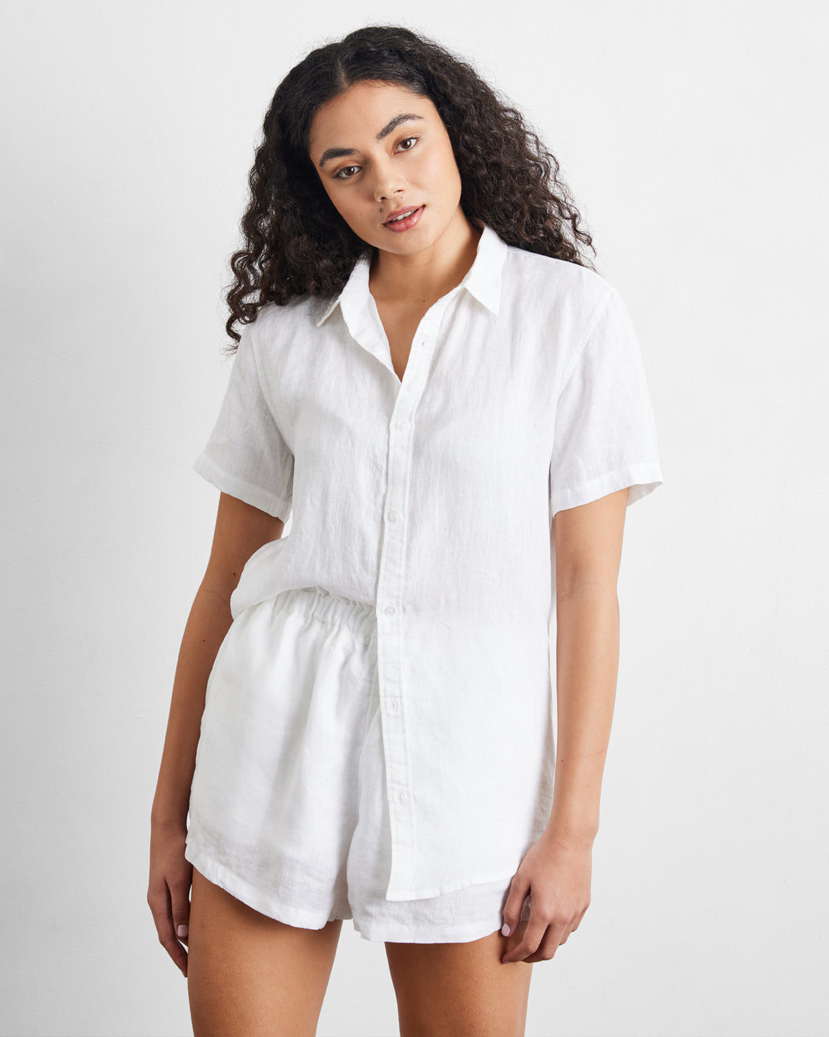 Chemise blanche à manches courtes 100% lin français